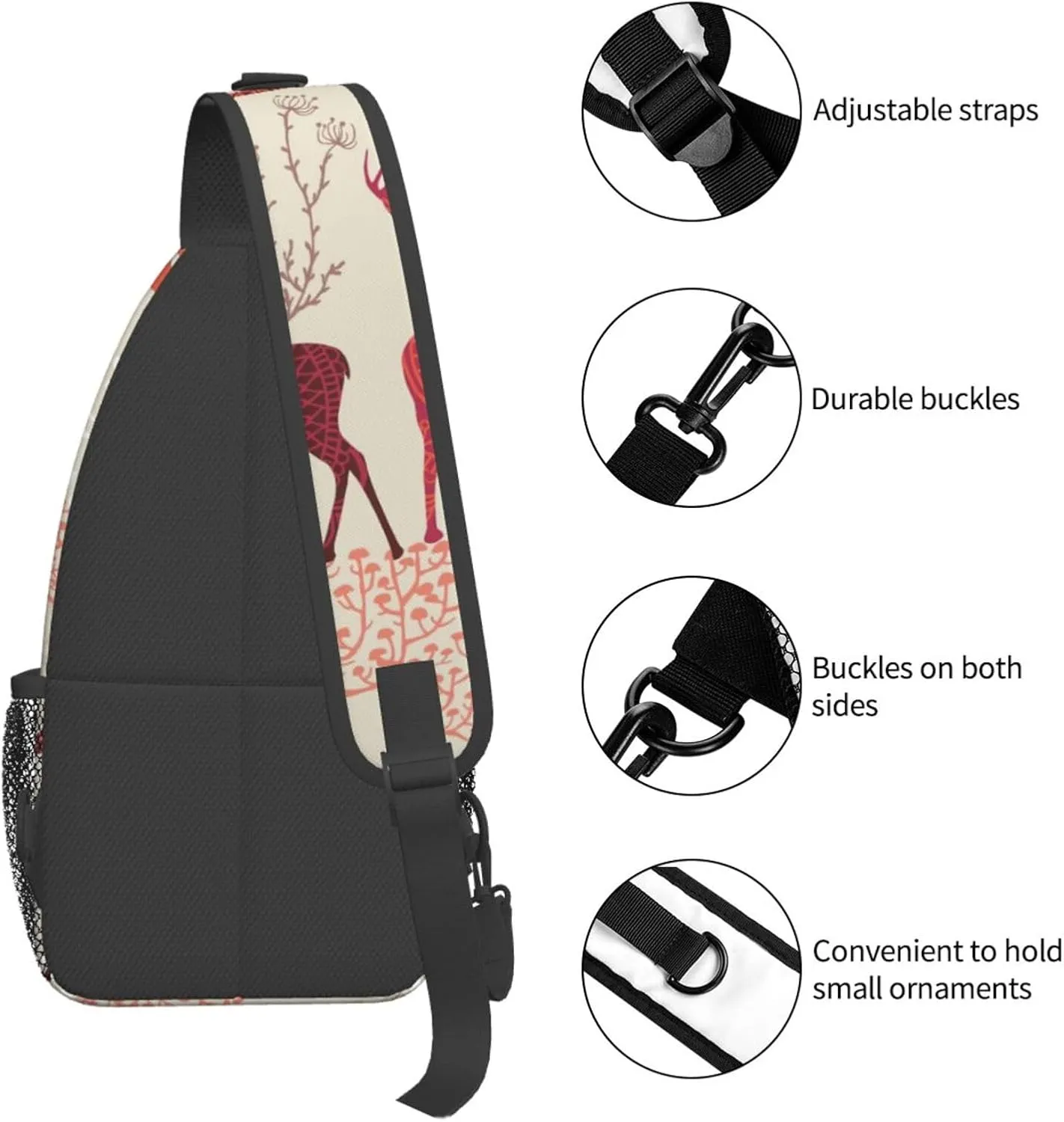 Christmas Elk Cross Chest Bag Diagonally Travel Backpack, Light Travel, Hiking Single Shoulder Bag