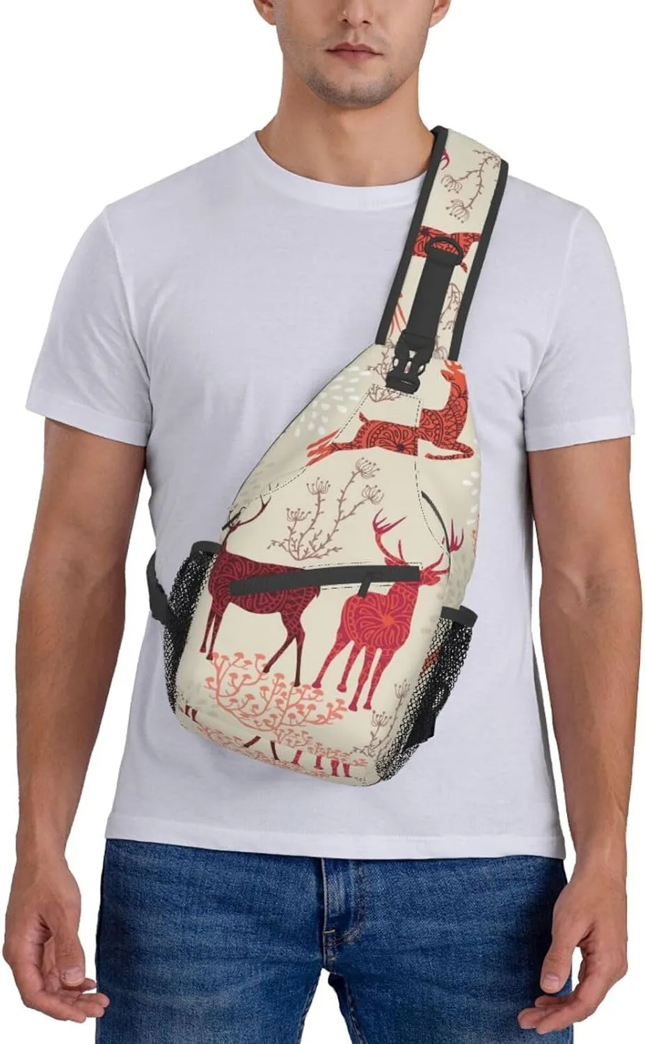 Christmas Elk Cross Chest Bag Diagonally Travel Backpack, Light Travel, Hiking Single Shoulder Bag