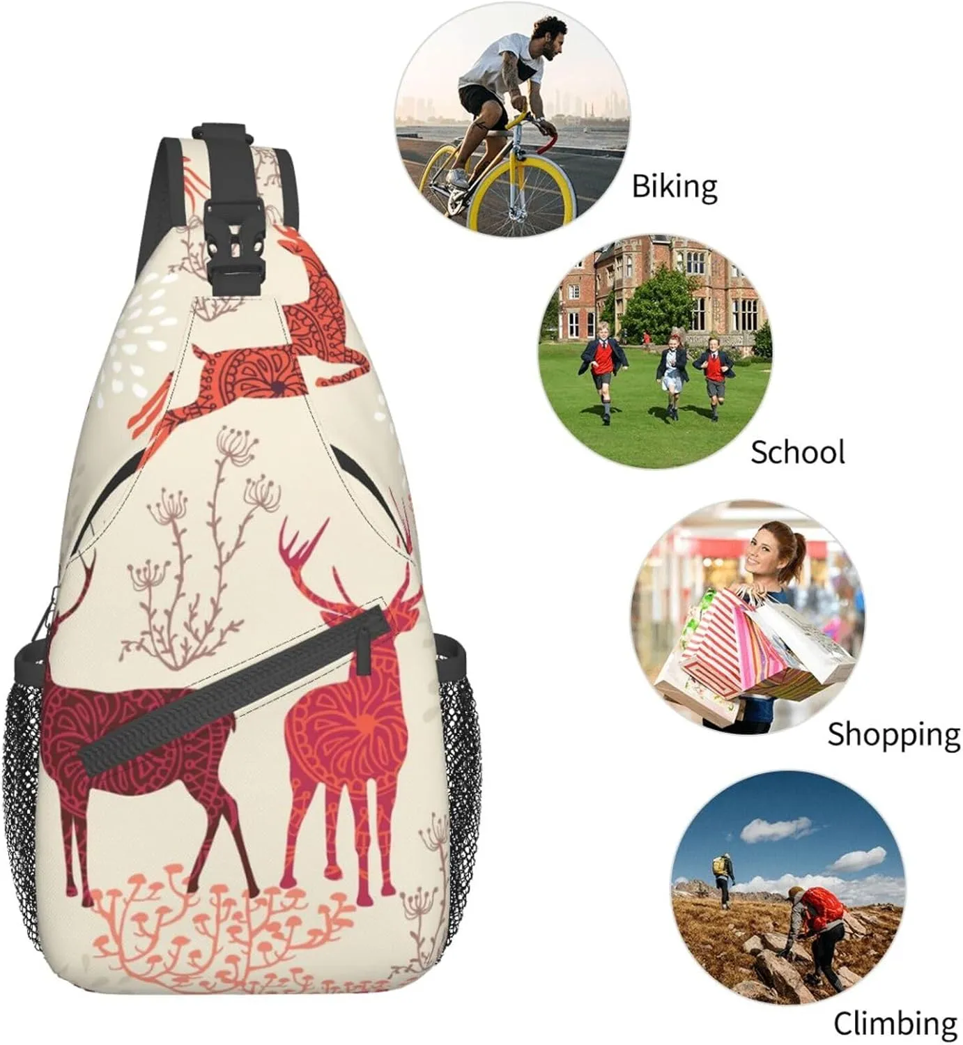 Christmas Elk Cross Chest Bag Diagonally Travel Backpack, Light Travel, Hiking Single Shoulder Bag