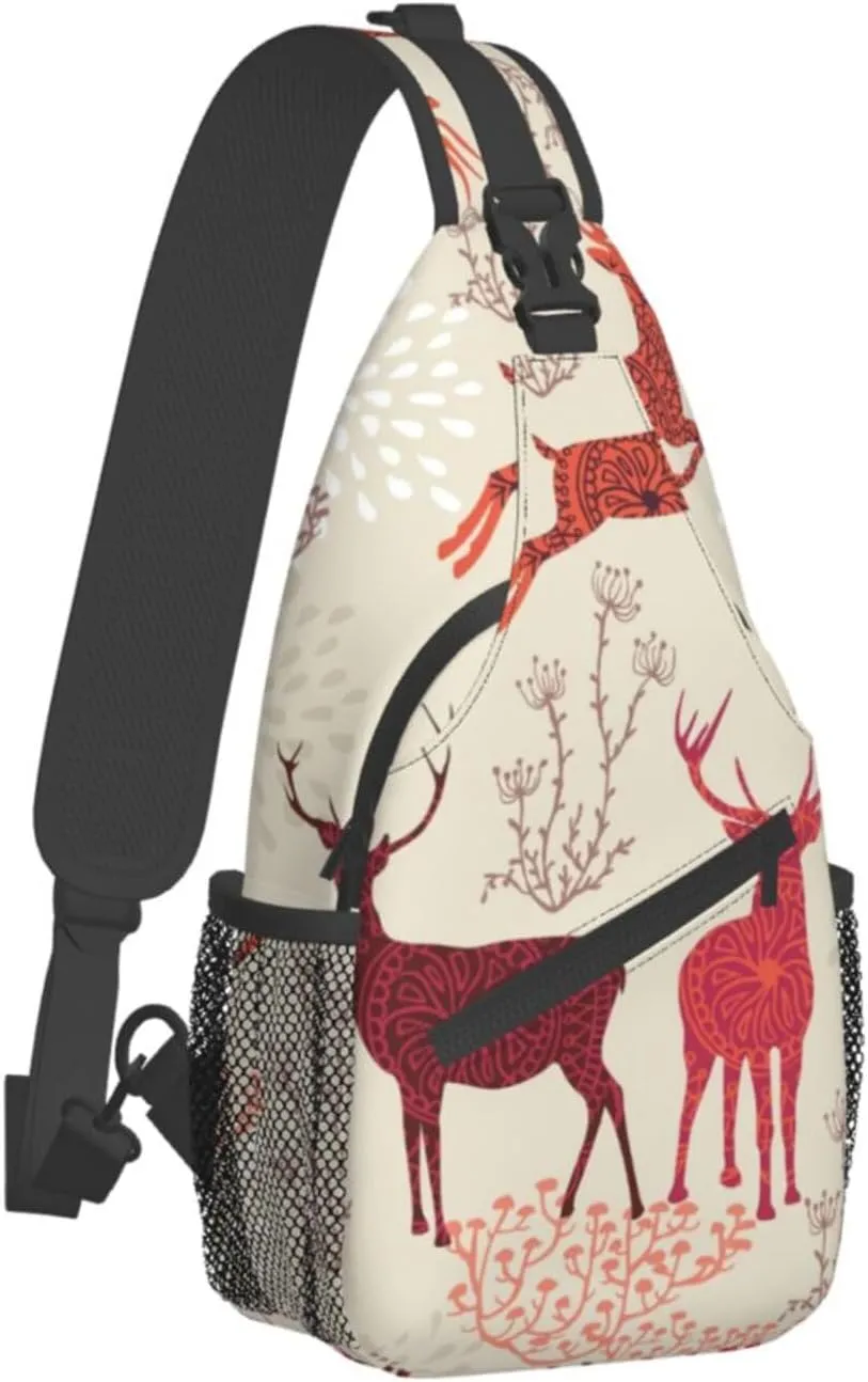 Christmas Elk Cross Chest Bag Diagonally Travel Backpack, Light Travel, Hiking Single Shoulder Bag