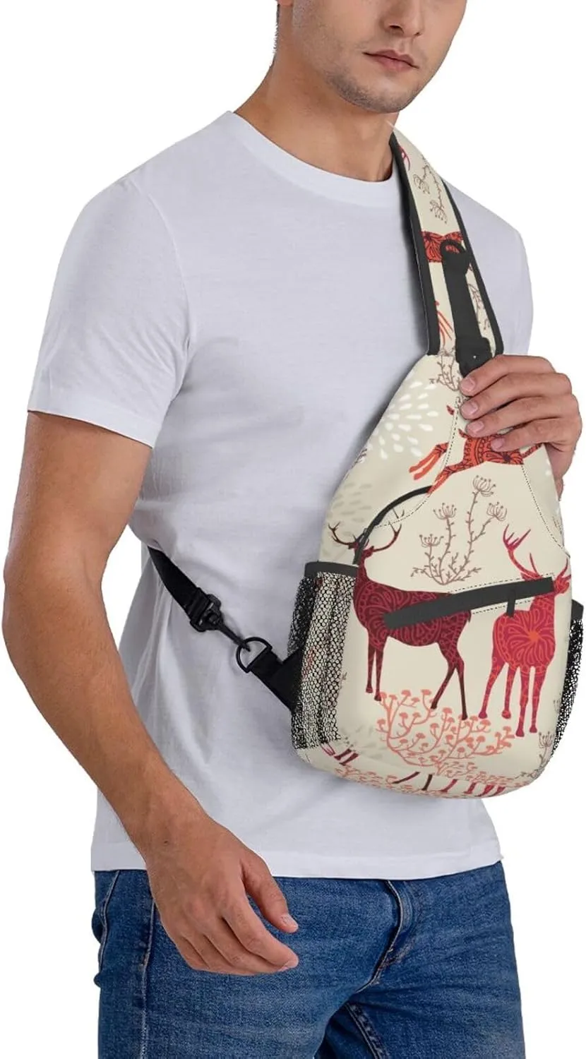 Christmas Elk Cross Chest Bag Diagonally Travel Backpack, Light Travel, Hiking Single Shoulder Bag