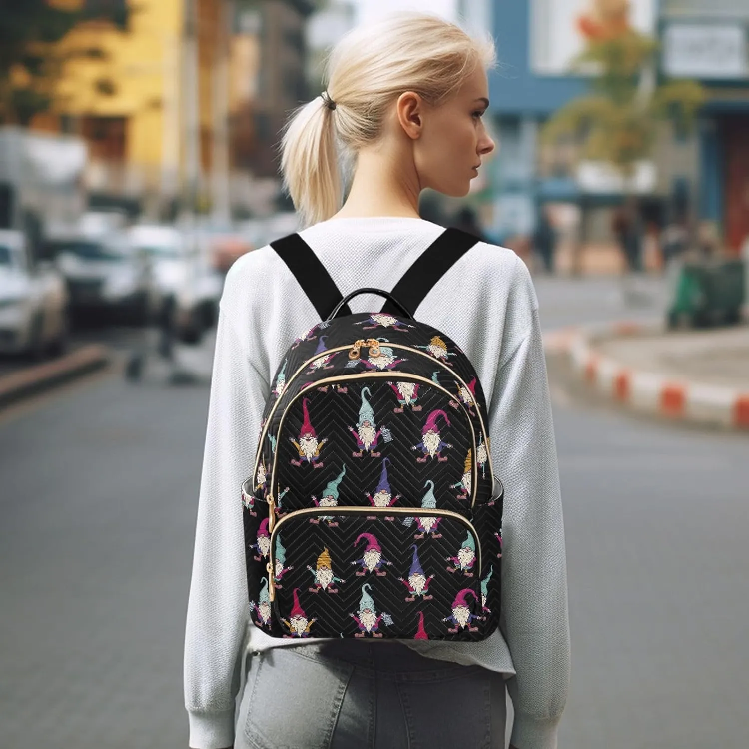 Christmas Gnome Mini Backpack for Women, Travel Backpack Purse Daypack Shoulder Bag for Ladies