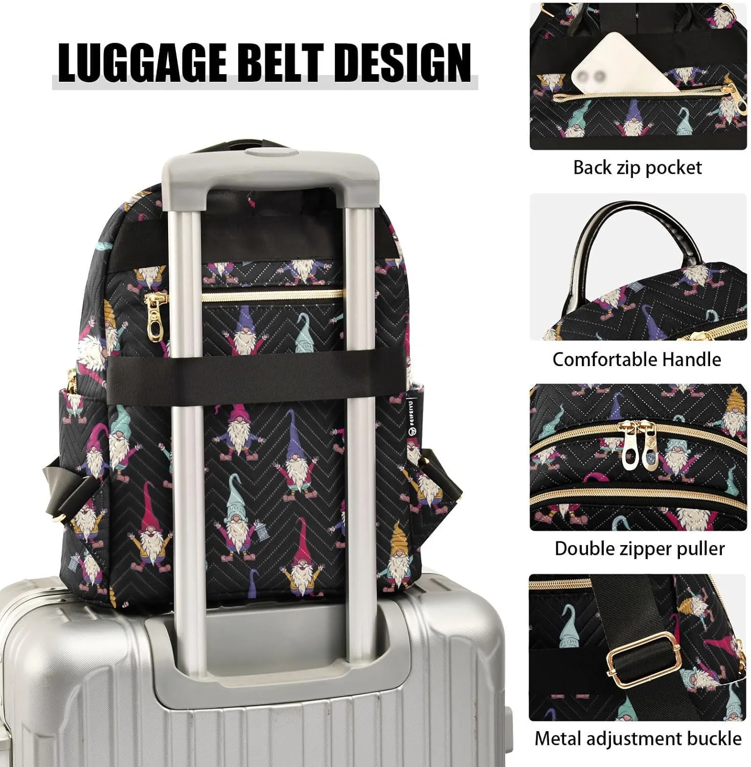Christmas Gnome Mini Backpack for Women, Travel Backpack Purse Daypack Shoulder Bag for Ladies