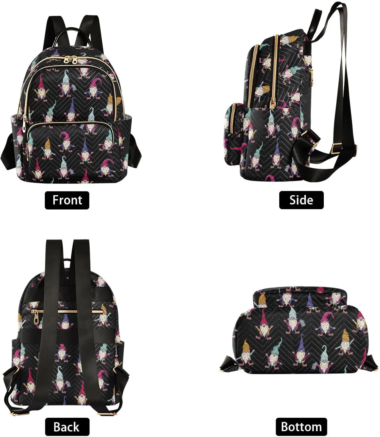 Christmas Gnome Mini Backpack for Women, Travel Backpack Purse Daypack Shoulder Bag for Ladies