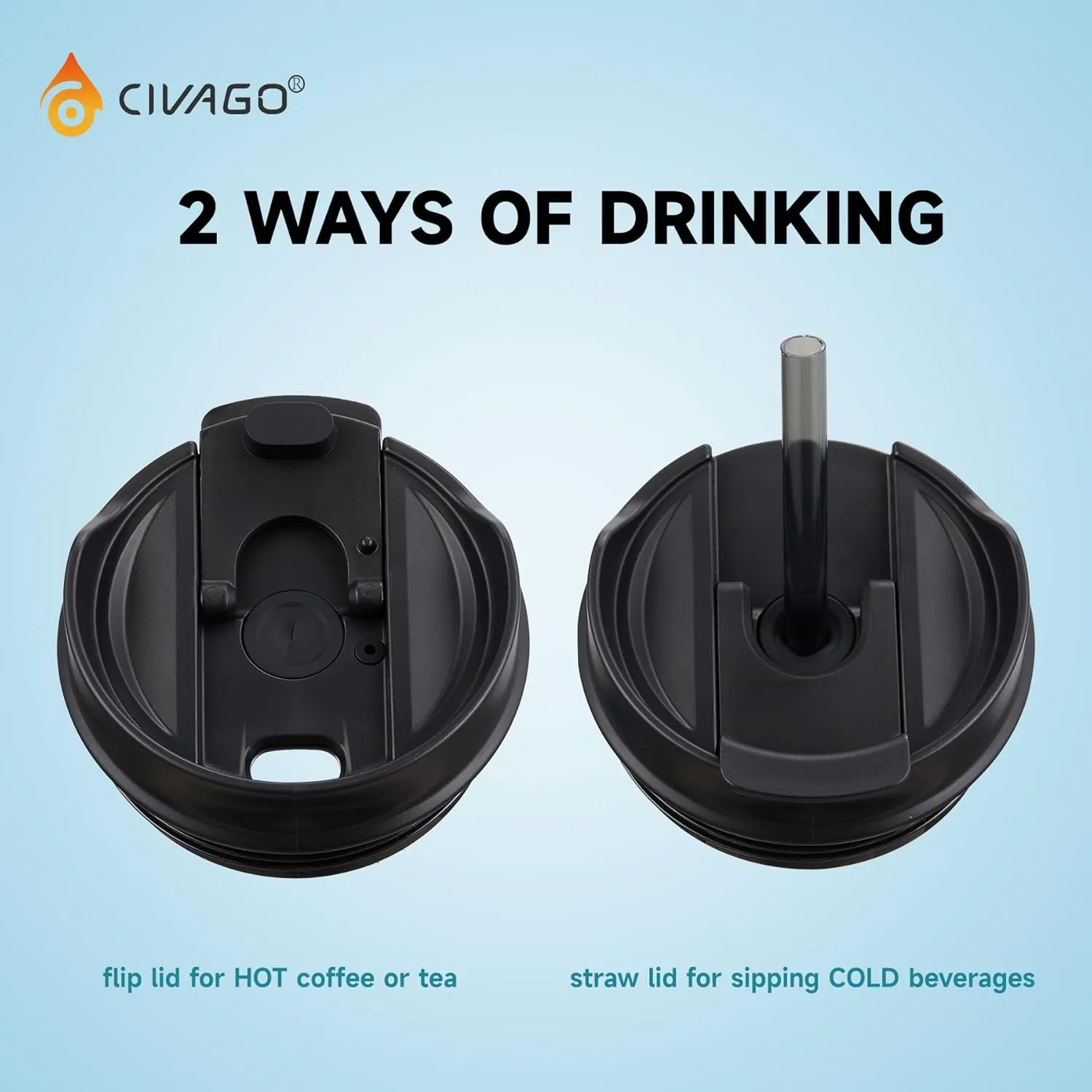 CIVAGO 20 oz Tumbler Mug with Lid and Straw, Insulated Travel Coffee Mug with Handle, Double Wall Stainless Steel Vacuum Coffee Tumbler, Thermal Coffee Cup, Flip lid, Indigo Black