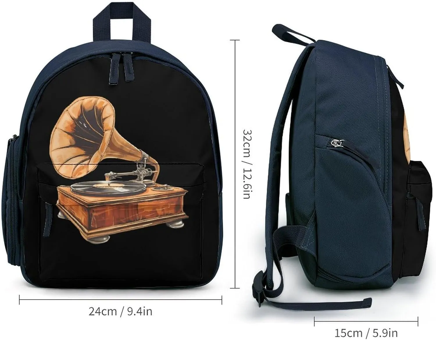 Classic Wood Record Player Funny Travel Backpack Lightweight Shoulder Bag Casual Daypack for Daily Business for Women Men