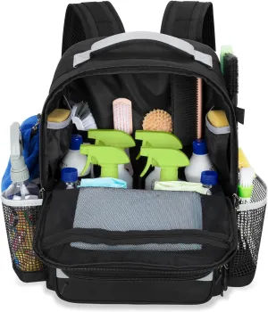 Cleaning Backpack with Bottom Plate & Waterproof Bottom, Large Supplies Bag with Multiple Pockets for Housekeeping Tools, Cleaning Products Caddy Organizer for Home & Car