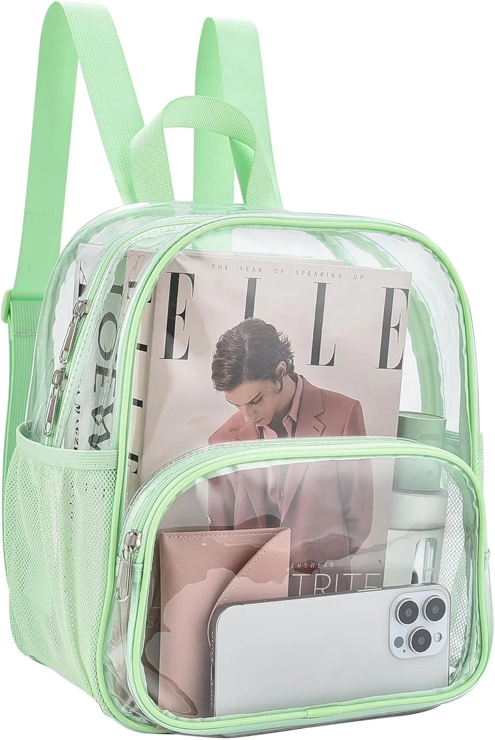 Clear Backpack for Stadium Events Clear Backpack 12x12x6 with Front Pocket for Concert Sport Fashion Women Backpack Events Work Travel(Avocado green)