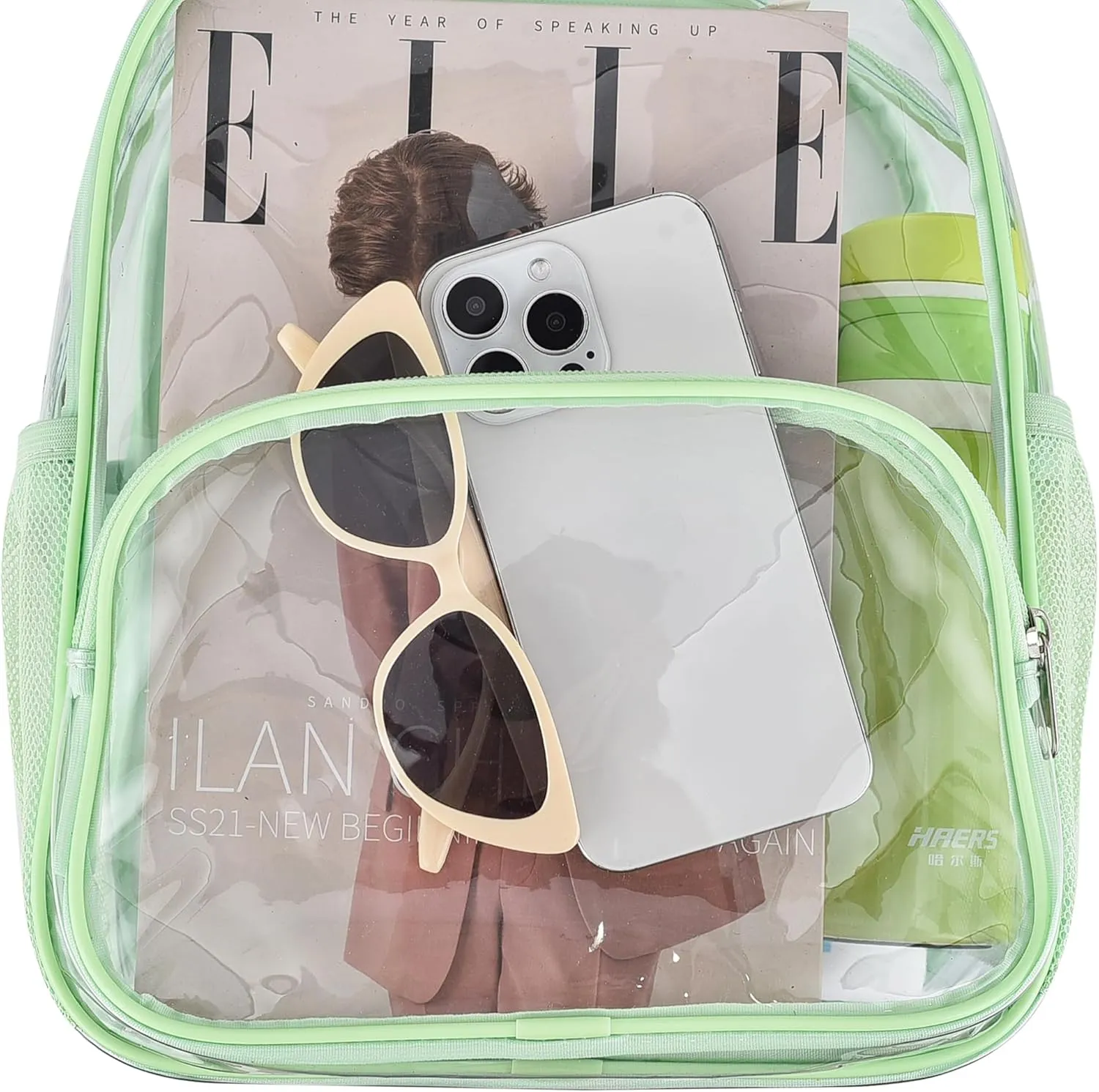 Clear Backpack for Stadium Events Clear Backpack 12x12x6 with Front Pocket for Concert Sport Fashion Women Backpack Events Work Travel(Avocado green)