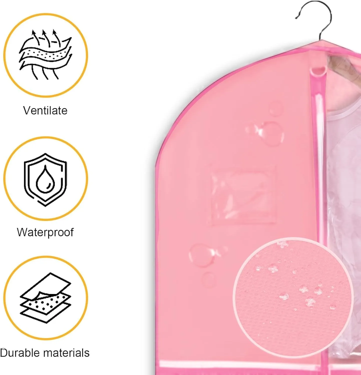 Clear Dance Costume Garment Bag for Dancers,40 inch Kids Garment Bag for Dance Competitions with 5 Clear Zipper Pockets for Dance Costumes,Garment Bags for Hanging Clothes Travel Storage (Pink)