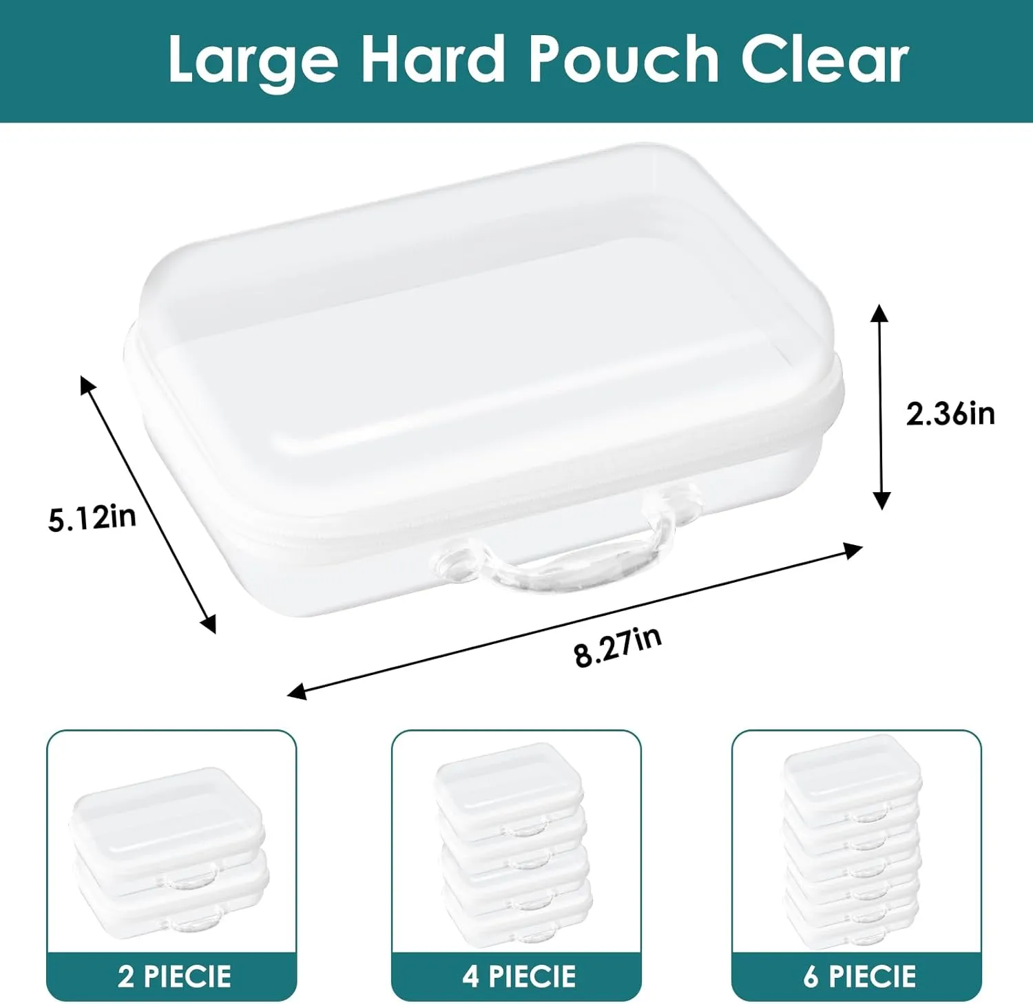Clear Hard Zipper Pouch, Hard Shell Plastic Organizer Box with Handle, Bliss Zippered Blocks Storage Bins, Hard PVC Cosmetic Travel Bag for Kids Organizing, 8.27x5.12x2.36in, 6Pc