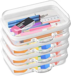 Clear Hard Zipper Pouch, Hard Shell Plastic Organizer Box with Handle, Bliss Zippered Blocks Storage Bins, Hard PVC Cosmetic Travel Bag for Kids Organizing, 8.27x5.12x2.36in, 6Pc