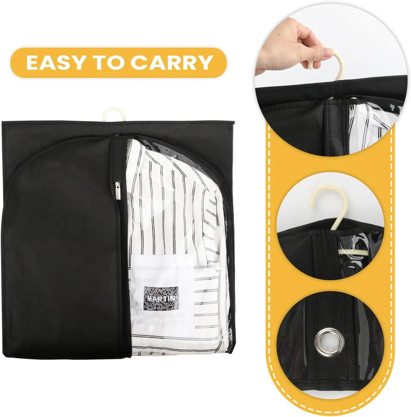 Clear Kids Dance Costume Garment Bags Foldable Travel Costume Organizer 20" x 40" Hanging Clothes for Dance Competitions with 3 Zipper Pockets（6 Pcs，Black)