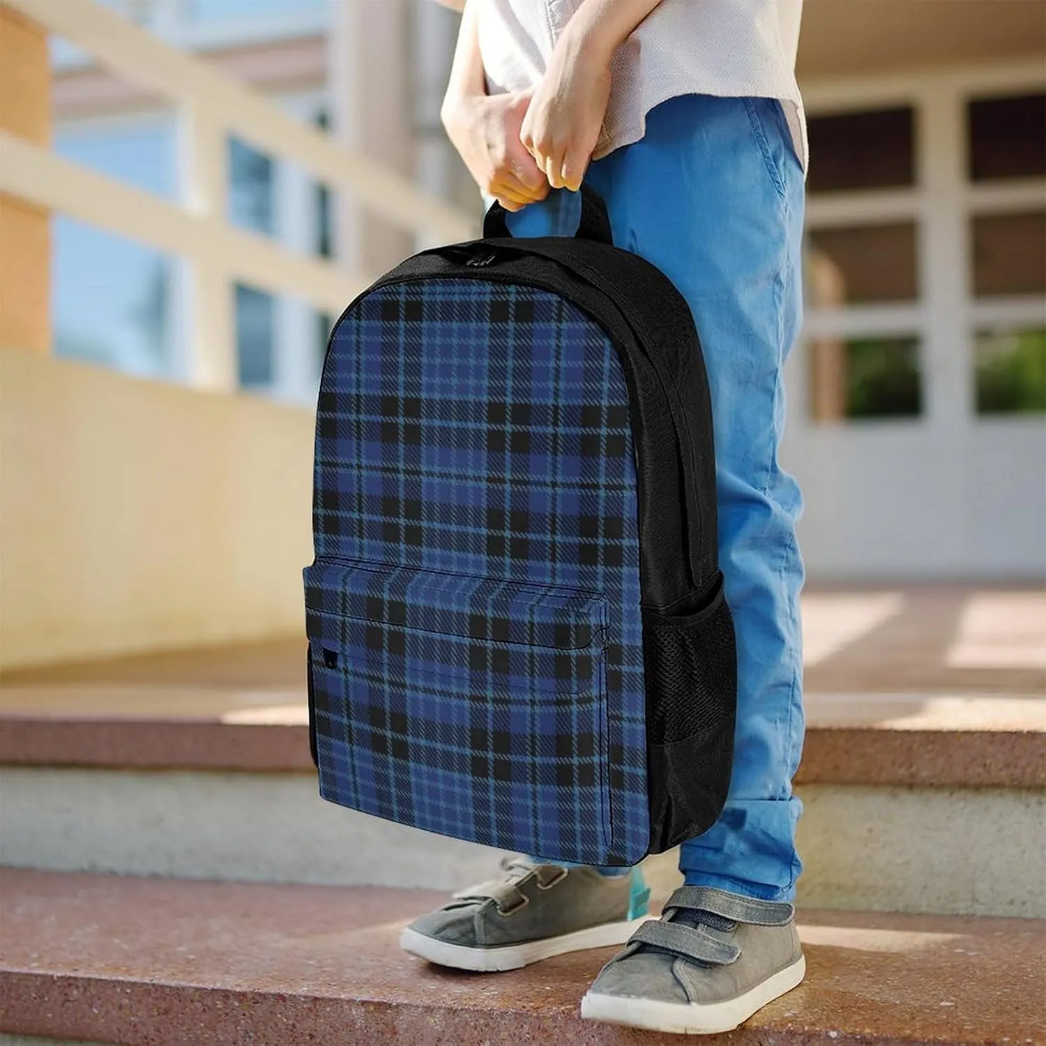 Clergy Blue Black White Large Capacity Fully Printed Backpack with Pockets Unisex