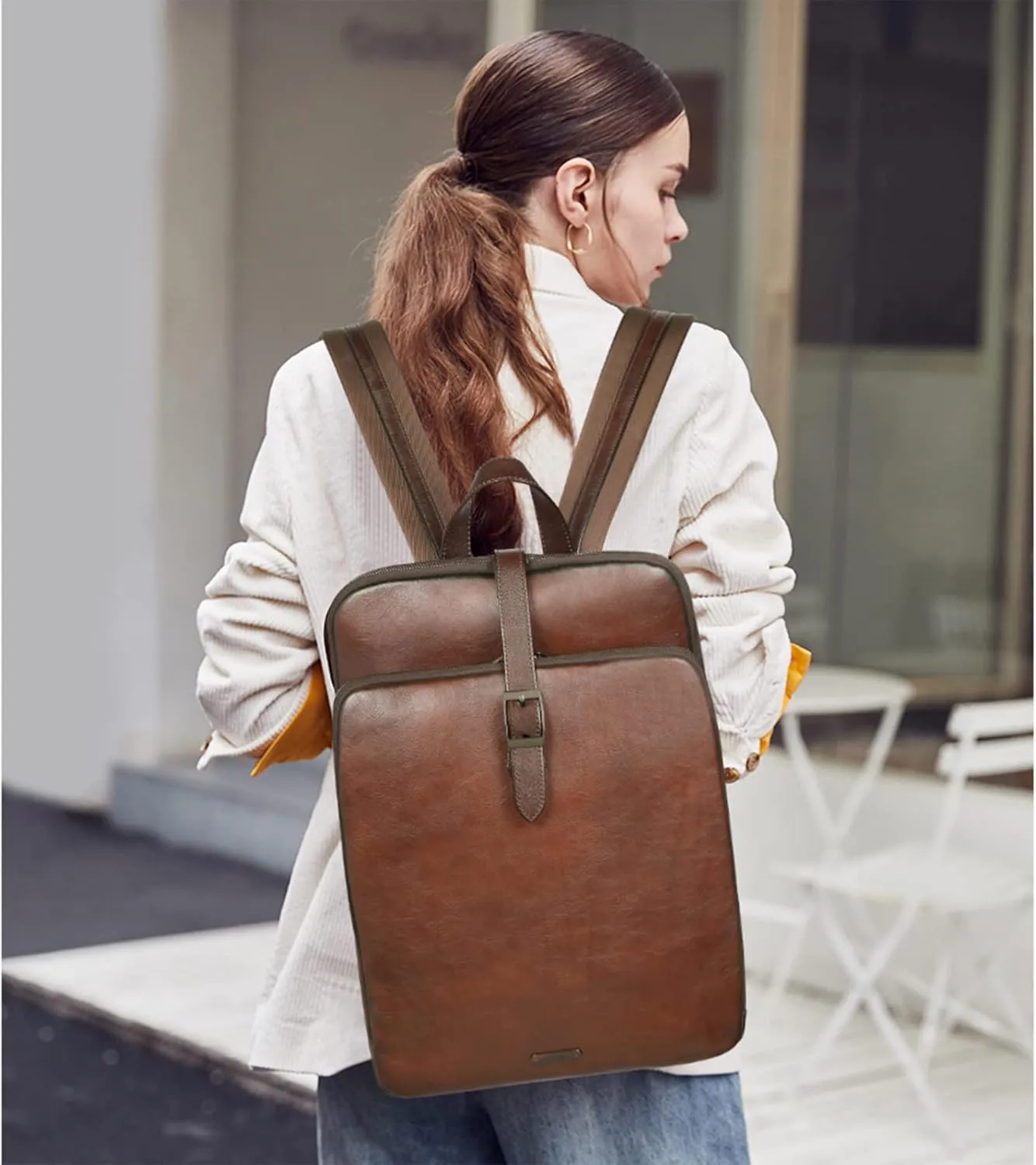 CLUCI Leather Backpack for Women 15.6 Inch Laptop Backpack Vegetable Tanned Full Grain Backpack Purse for Women Work Daypack