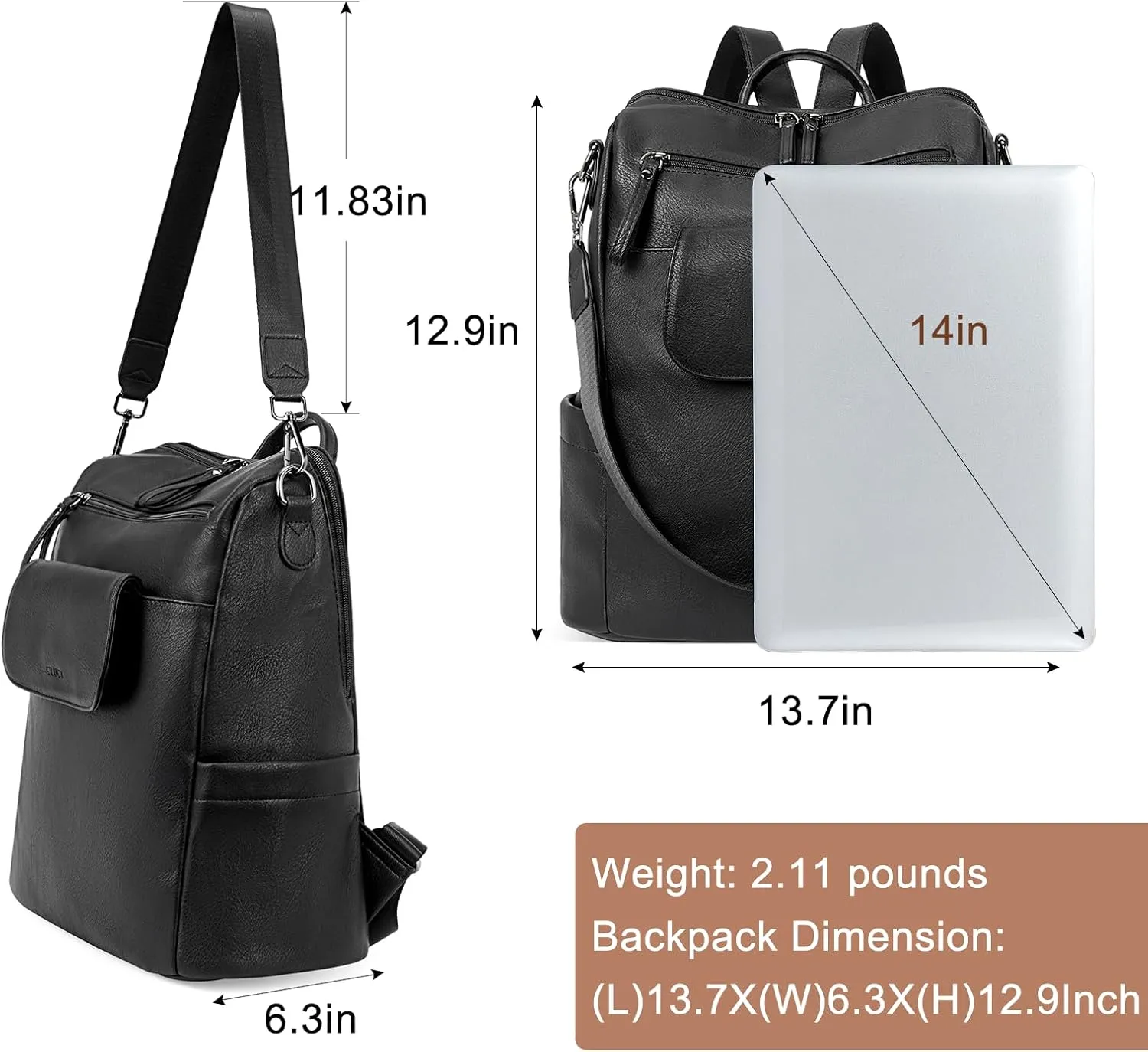 CLUCI Leather Backpack Purse for Women, Large Fashion Convertible Anti-theft, Travel Backpack Purses