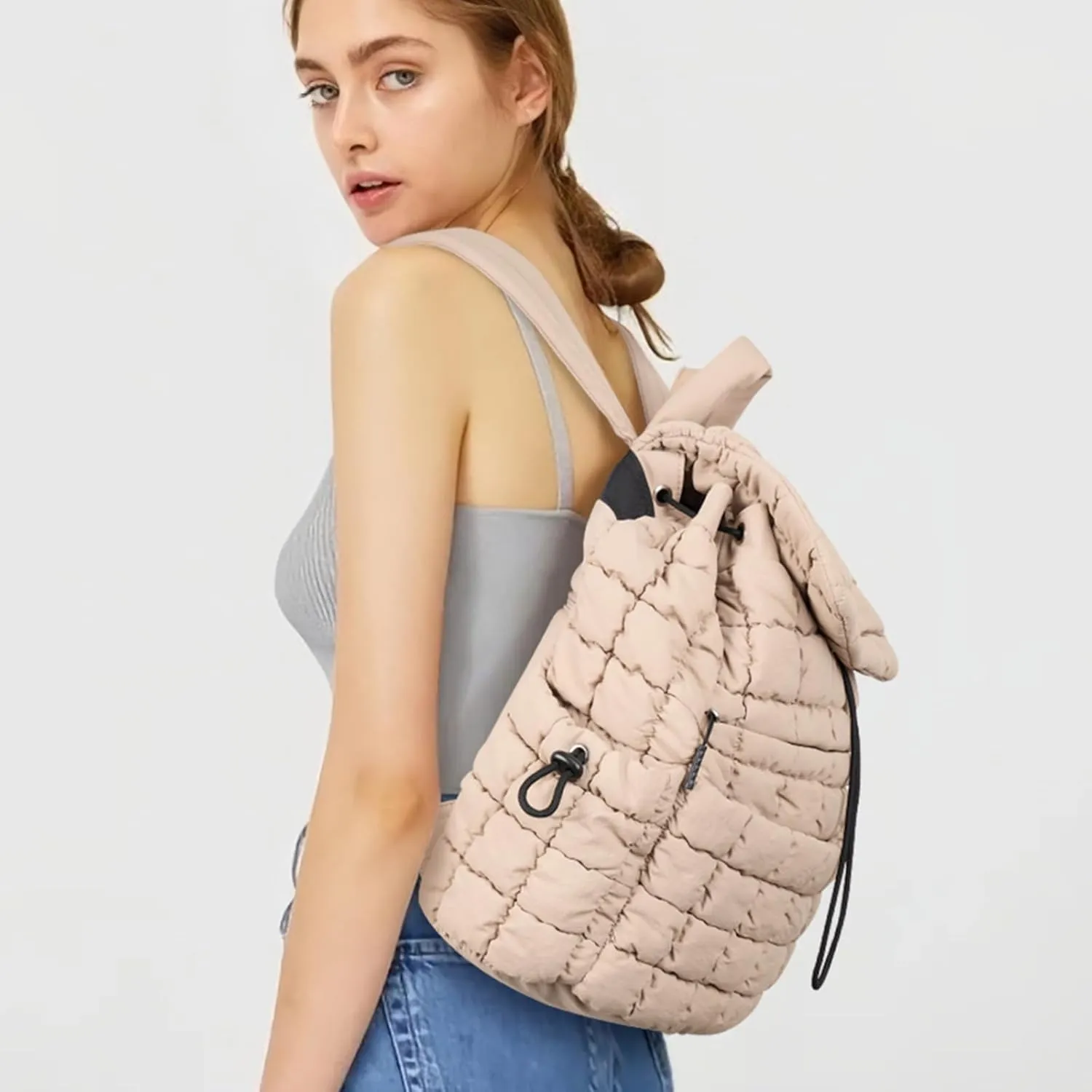 CLUCI Puffy Quilted Backpack Purse for Women, Casual Lightweight Daypack for Women Travel