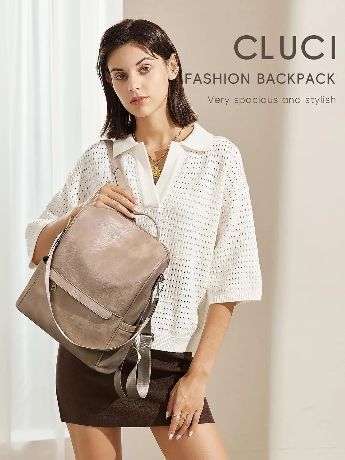 CLUCI Womens Backpack Purse Leather Anti-theft Large Fashion Designer Travel Bag Ladies Shoulder Bags