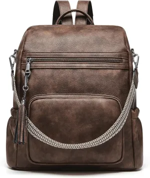Cnoles Backpack Purse for Women Vegan Leather Ladies Large Travel Backpack Fashion Casual College Shoulder Bag Coffee