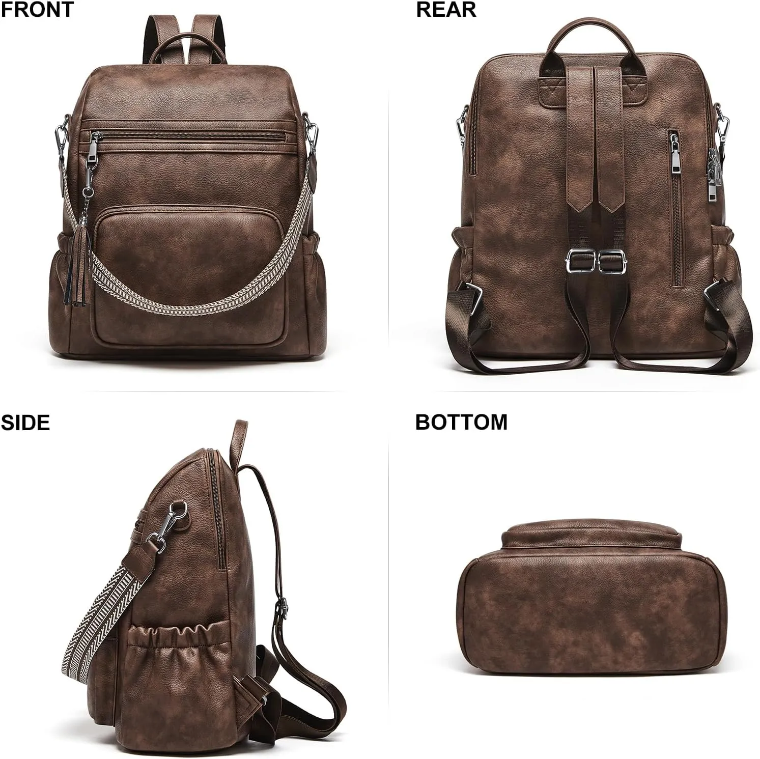 Cnoles Backpack Purse for Women Vegan Leather Ladies Large Travel Backpack Fashion Casual College Shoulder Bag Coffee