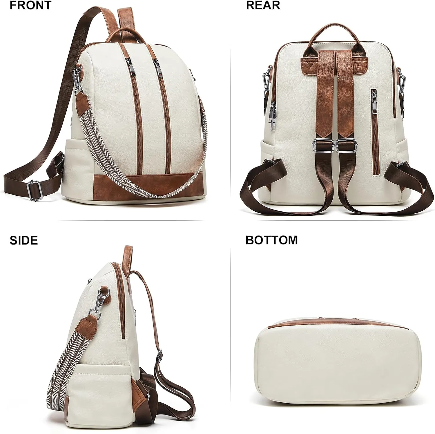 Cnoles Backpack Purse for Women Vegan Leather Ladies Large Travel Backpack Fashion Casual College Shoulder Bag White