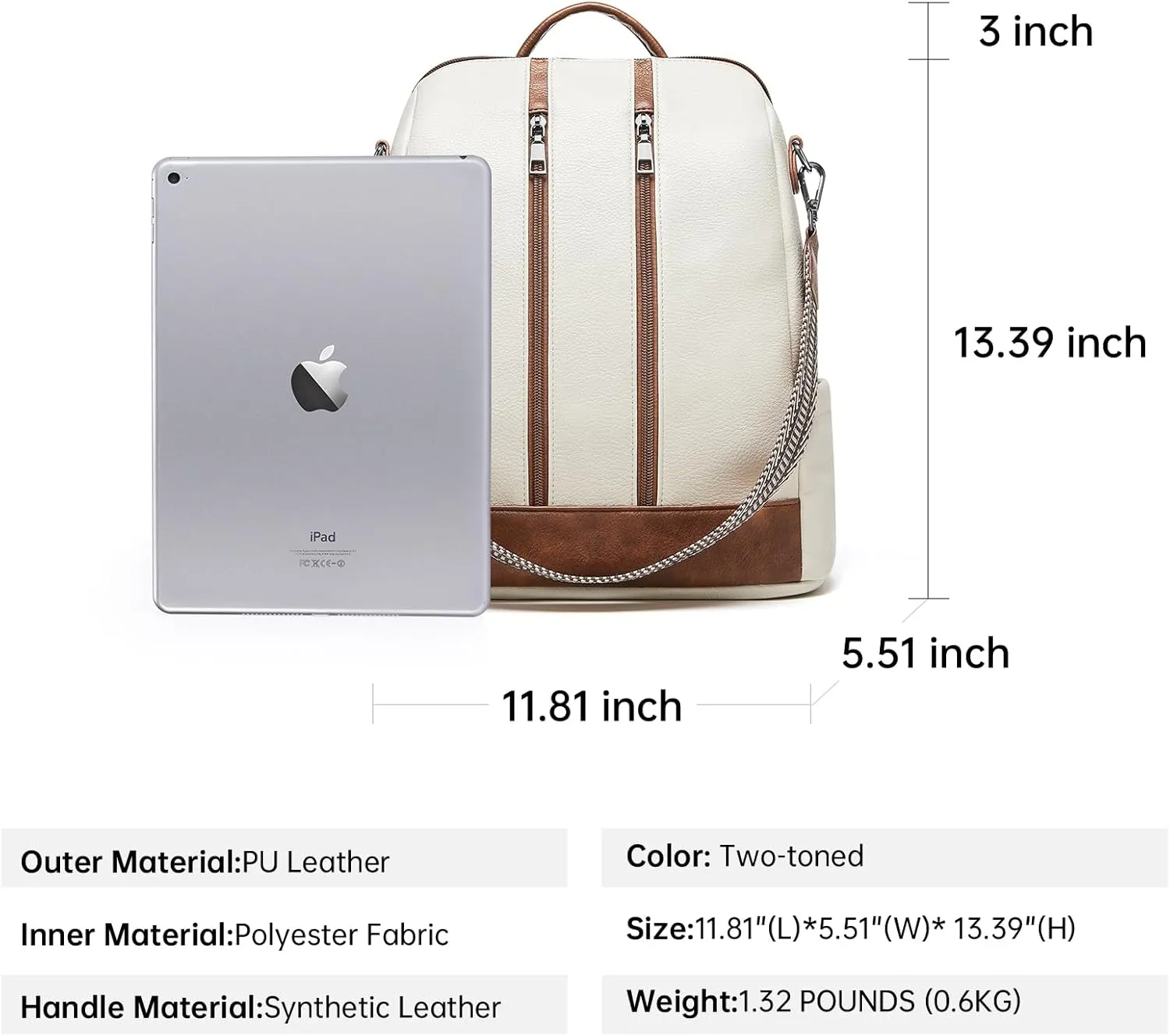 Cnoles Backpack Purse for Women Vegan Leather Ladies Large Travel Backpack Fashion Casual College Shoulder Bag White