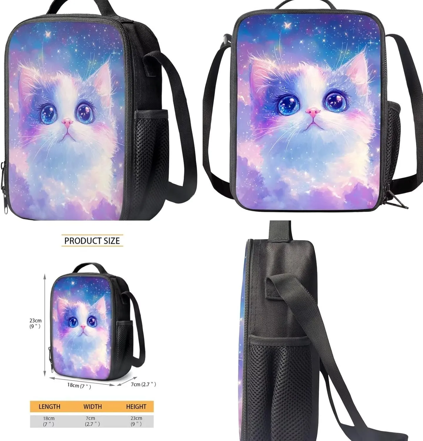 COEQINE 4 in 1 Girls Backpack and Lunch Box Set Kindergarten Little Girls 6-8Y Cute Ragdoll Cat Bookbag with Ajdustable Shoulder Strap Large Pencil Case Portable Water Bottle for Preschool Back School