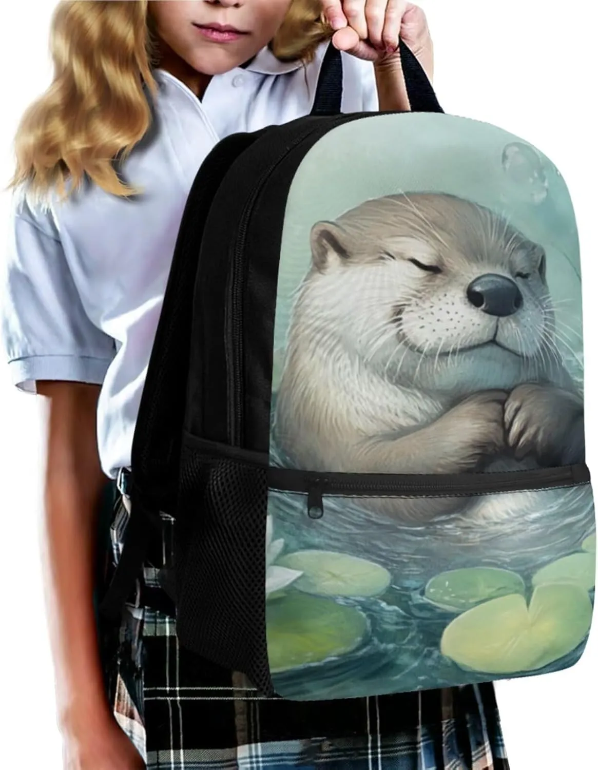 COEQINE Otter Backpack for Girls 10-12 Cute 17 Inch Bookbag 8-10 with Lunch Box Set 3Piece Large Laptop School Bags 14-16Y 6TH Grade Shoulder Bag Pencil