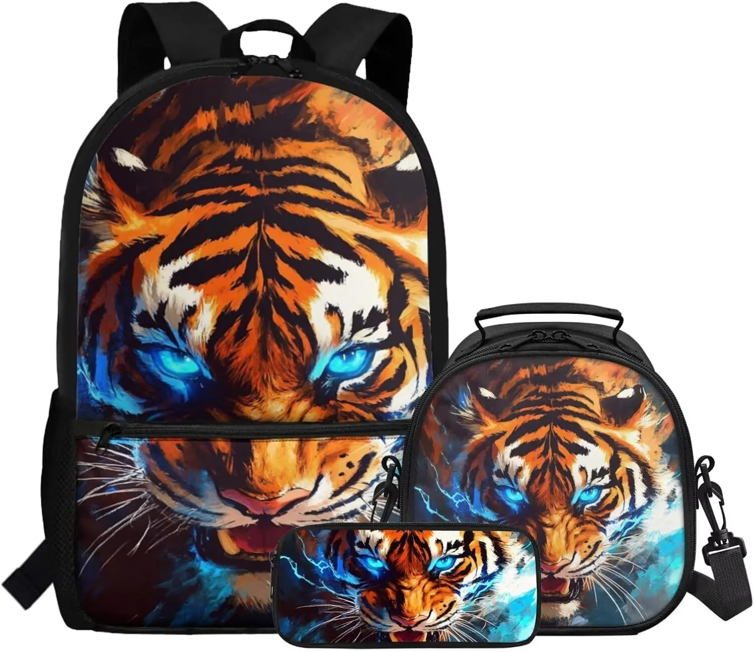 COEQINE Tiger School Backpack for Boys 6-8 Elementary School Bookbag Set for Kids Large Capacity Boys School Bags 7 Years Old 6TH Grade Book Bag Shoulder Handbag with Lunch Box Pencil Bag 3 Pack