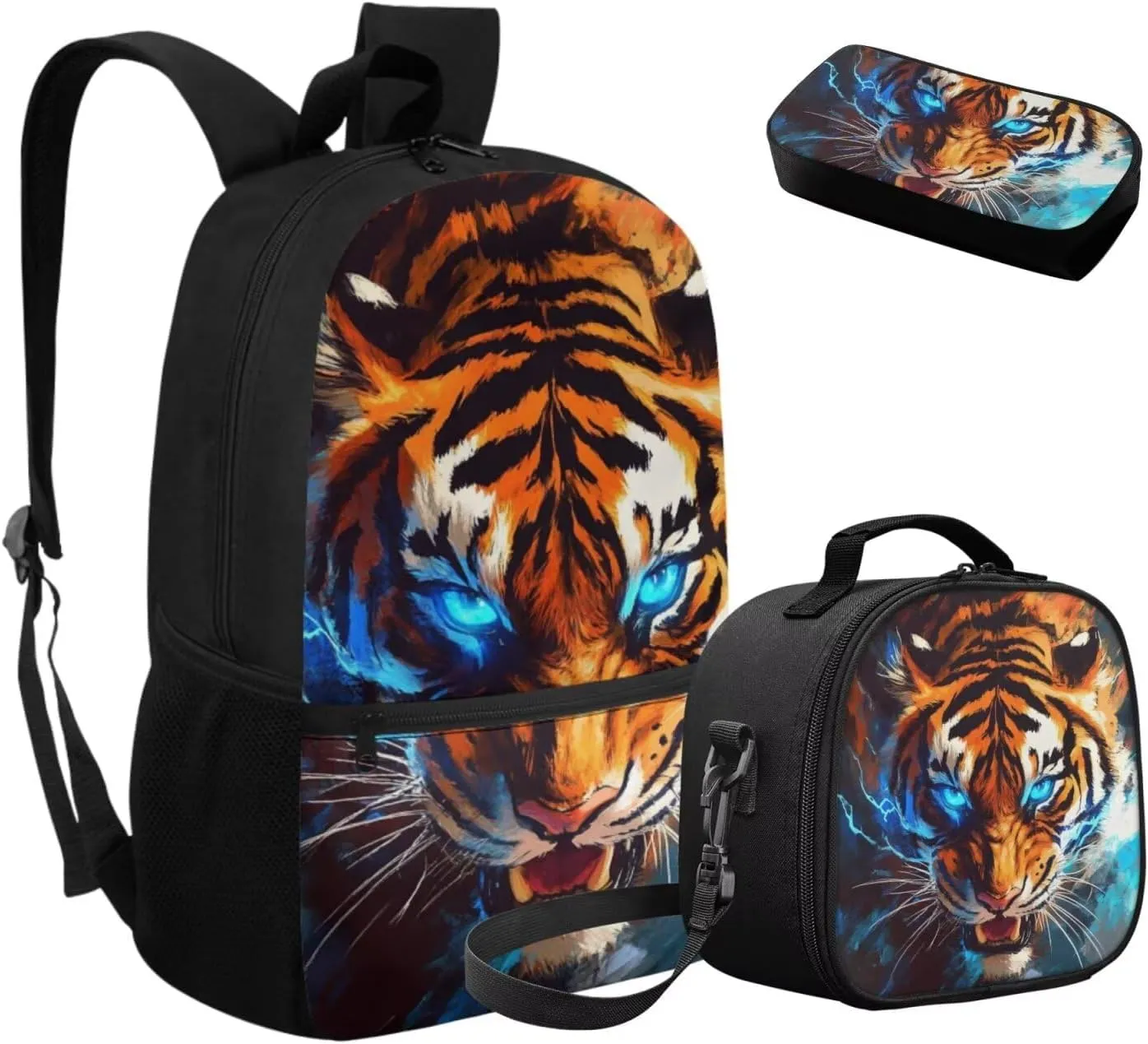 COEQINE Tiger School Backpack for Boys 6-8 Elementary School Bookbag Set for Kids Large Capacity Boys School Bags 7 Years Old 6TH Grade Book Bag Shoulder Handbag with Lunch Box Pencil Bag 3 Pack