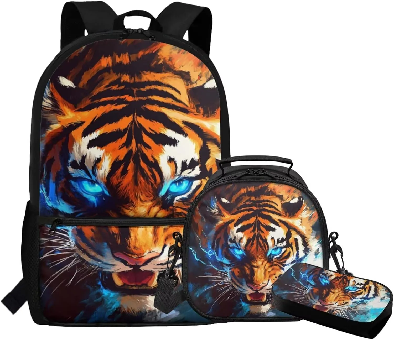 COEQINE Tiger School Backpack for Boys 6-8 Elementary School Bookbag Set for Kids Large Capacity Boys School Bags 7 Years Old 6TH Grade Book Bag Shoulder Handbag with Lunch Box Pencil Bag 3 Pack