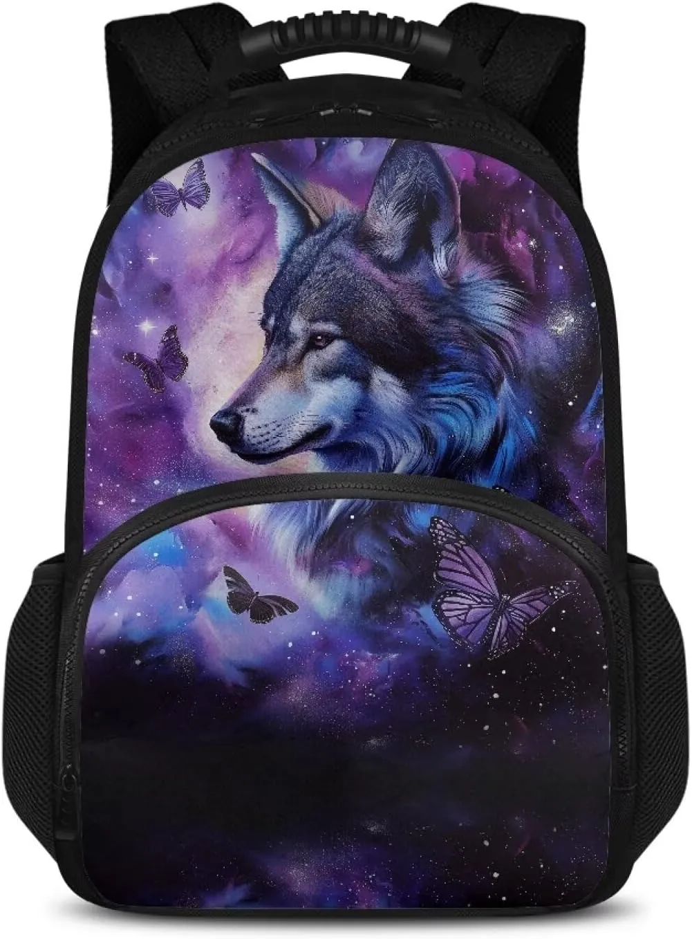 COEQINE Wolf Insulated Backpack Kid Carrier Backpack Hiking Butterfly Lunch Bag Purple Gothic Novelty Backpack With Matching Lunch Boxes for Teens Girls
