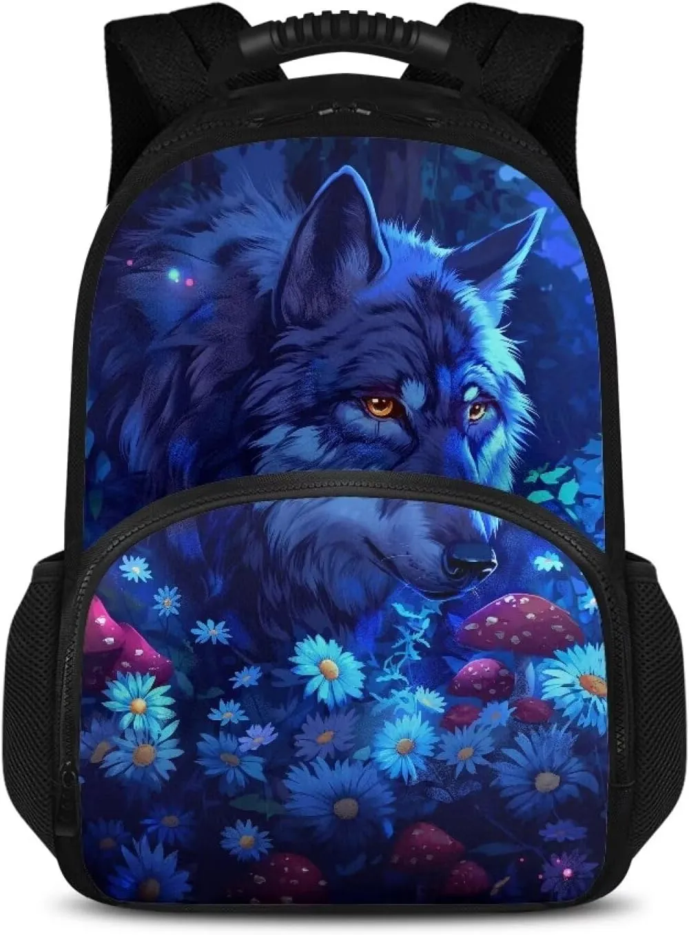 COEQINE Wolf Lunch Backpack Mushroom Hiking Backpack For Kids Carrier Insulated Backpack Lunch Bag For Kids Teens Book Bag for Middle High School,Blue