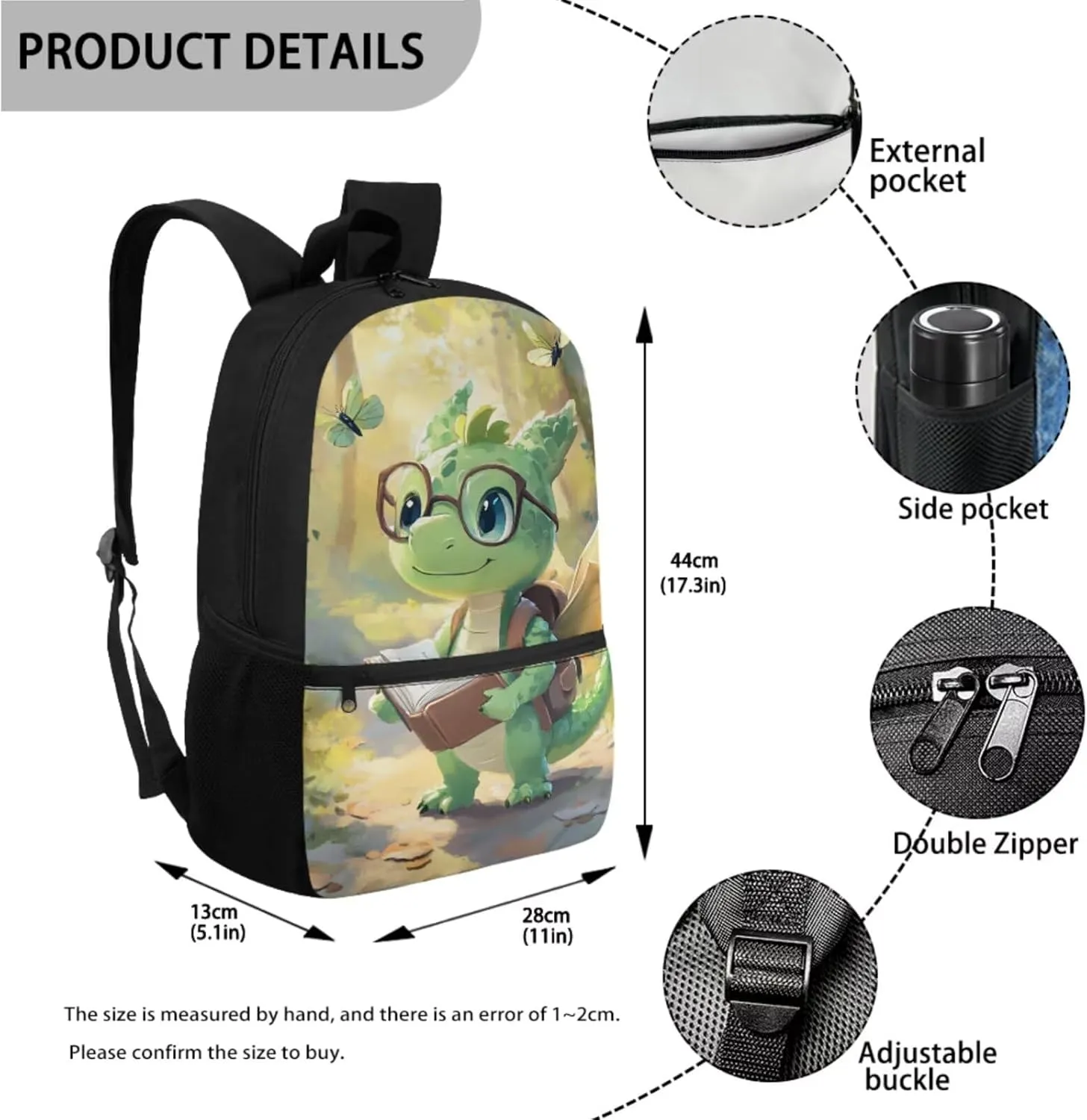 Coldinair 3D Cartoon Dinosaur Backpack School Bag Multicolor Polyester Bookbag Sets with Lunch Box Pencil Case Water Bottle Holder 17 inch Preschool Elementary Student Bookbag Mochilas Para NiñAs