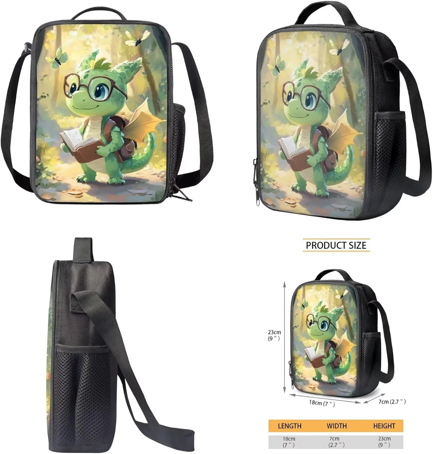 Coldinair 3D Cartoon Dinosaur Backpack School Bag Multicolor Polyester Bookbag Sets with Lunch Box Pencil Case Water Bottle Holder 17 inch Preschool Elementary Student Bookbag Mochilas Para NiñAs