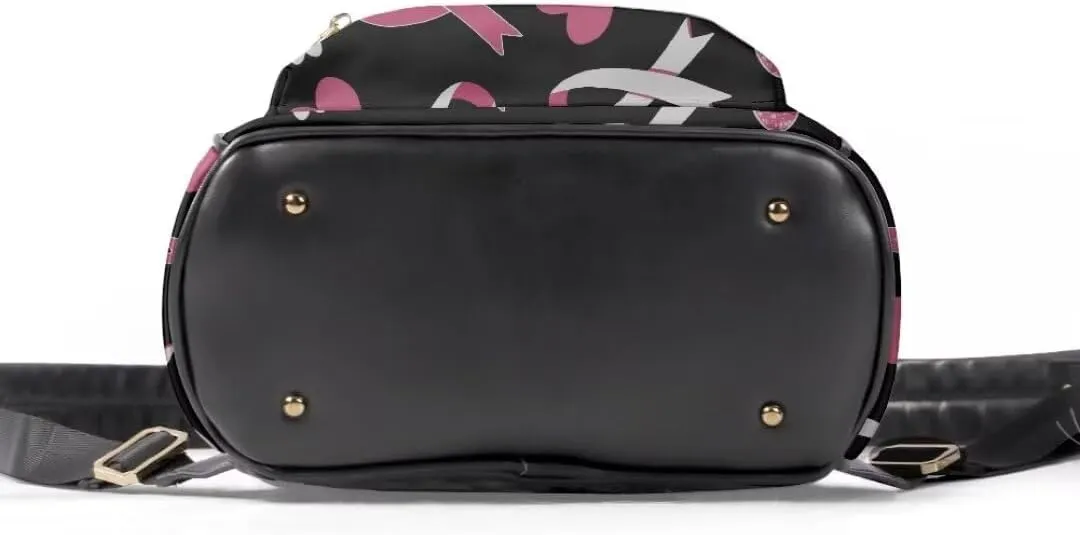 Coldinair Pink Ribbon Backpack for Women,Breast Cancer Awareness Small Backpack Purse for Women Girls Teen,Mini Leather Backpack Purse Anti-theft Waterproof Shoulder Bag Handbag for Travel School