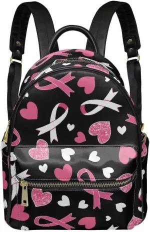 Coldinair Pink Ribbon Backpack for Women,Breast Cancer Awareness Small Backpack Purse for Women Girls Teen,Mini Leather Backpack Purse Anti-theft Waterproof Shoulder Bag Handbag for Travel School