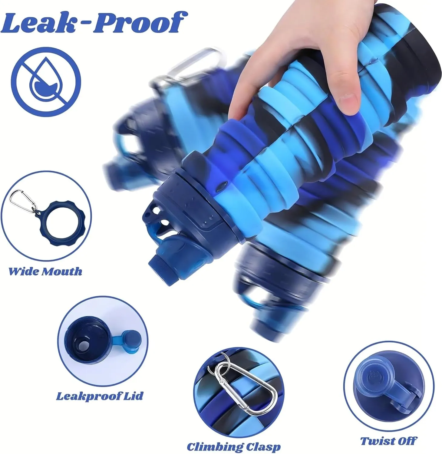 Collapsible Sports Water Bottles 500ml 16oz,Leak Proof Twist Cap BPA Free Retractable for Home Outdoor,Biking,Hiking Portable Water Bottle Cups(5)