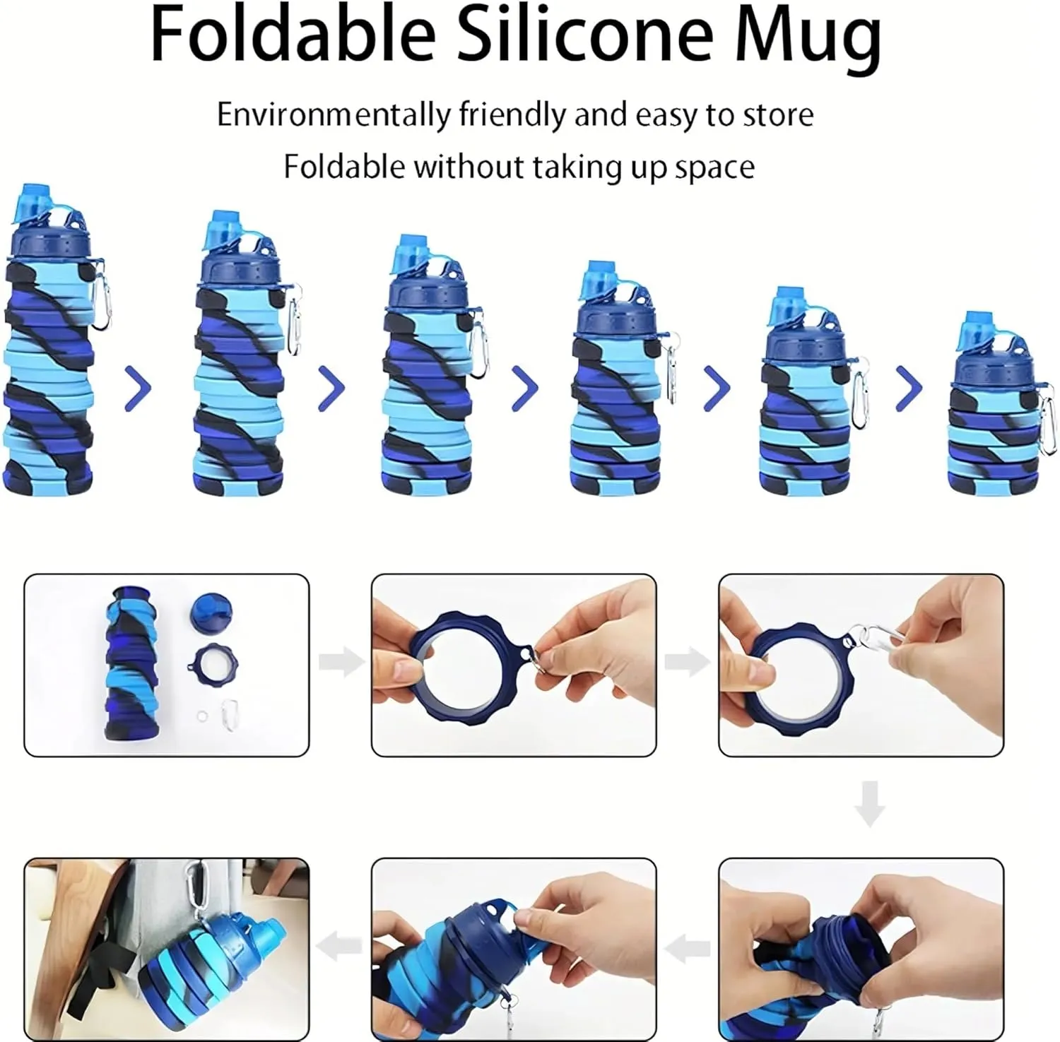 Collapsible Sports Water Bottles 500ml 16oz,Leak Proof Twist Cap BPA Free Retractable for Home Outdoor,Biking,Hiking Portable Water Bottle Cups(5)