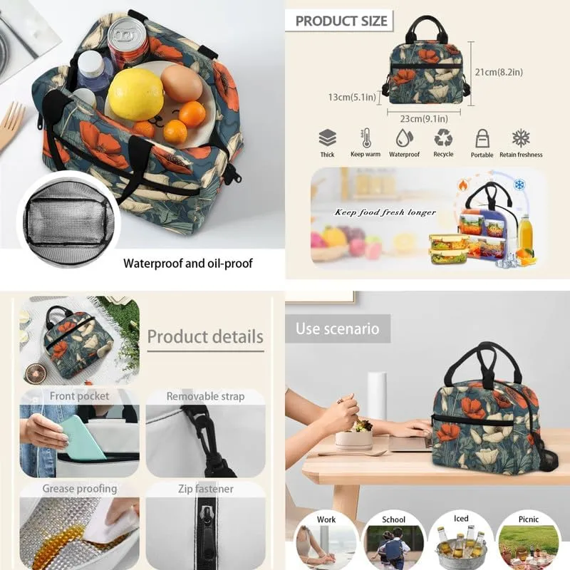 Colorful Cineraria 3Pcs Backpack with Insulated Lunch Bag Pencil Box Red White Cineraria Flower Elementary Students Bookbag Watercolor Plant Floral Large Capacity Backpack Set