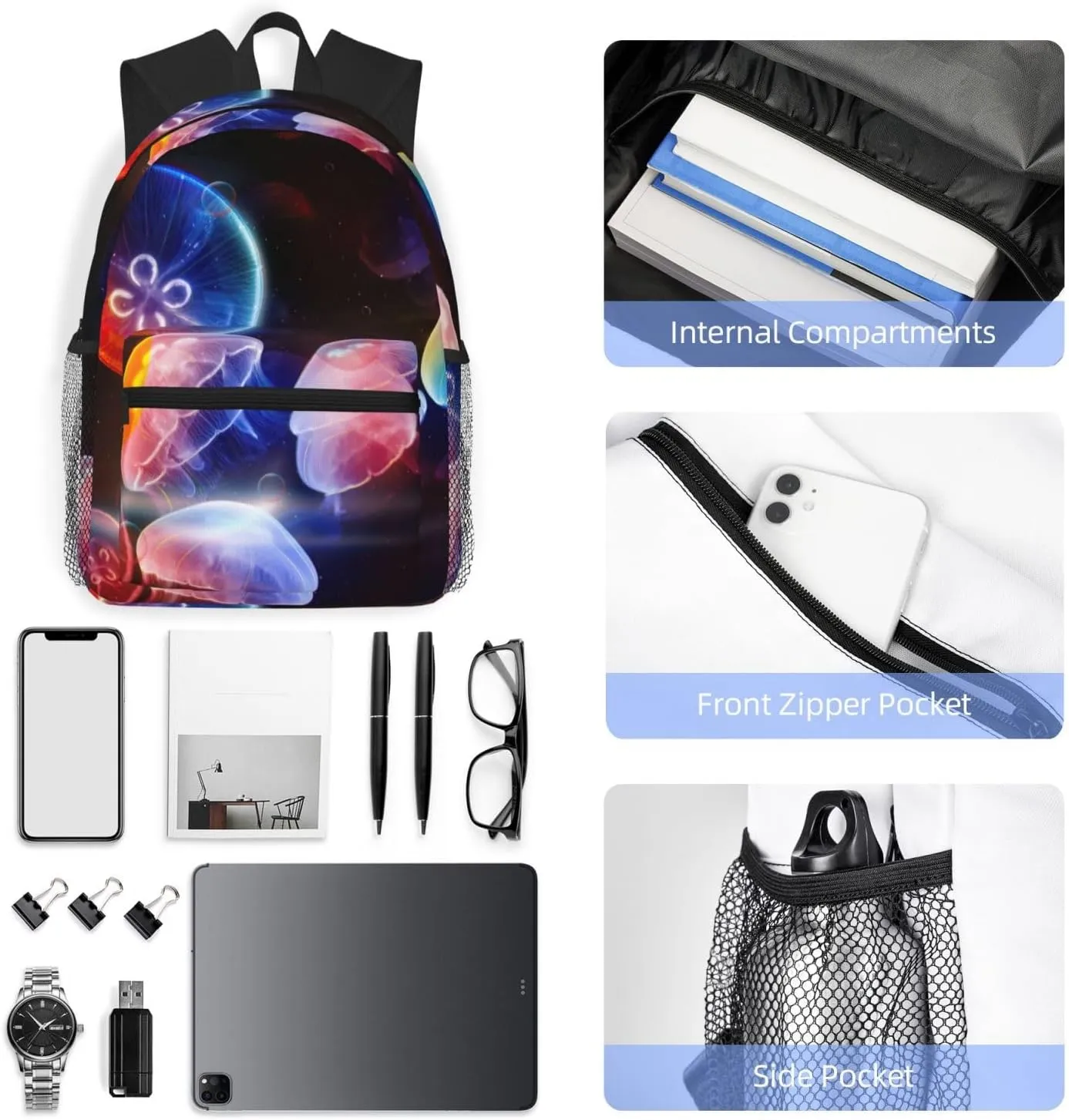Colorful Jellyfish Print Comfortable Backpack,Your Essential Casual Travel Bag For Outdoor Adventures