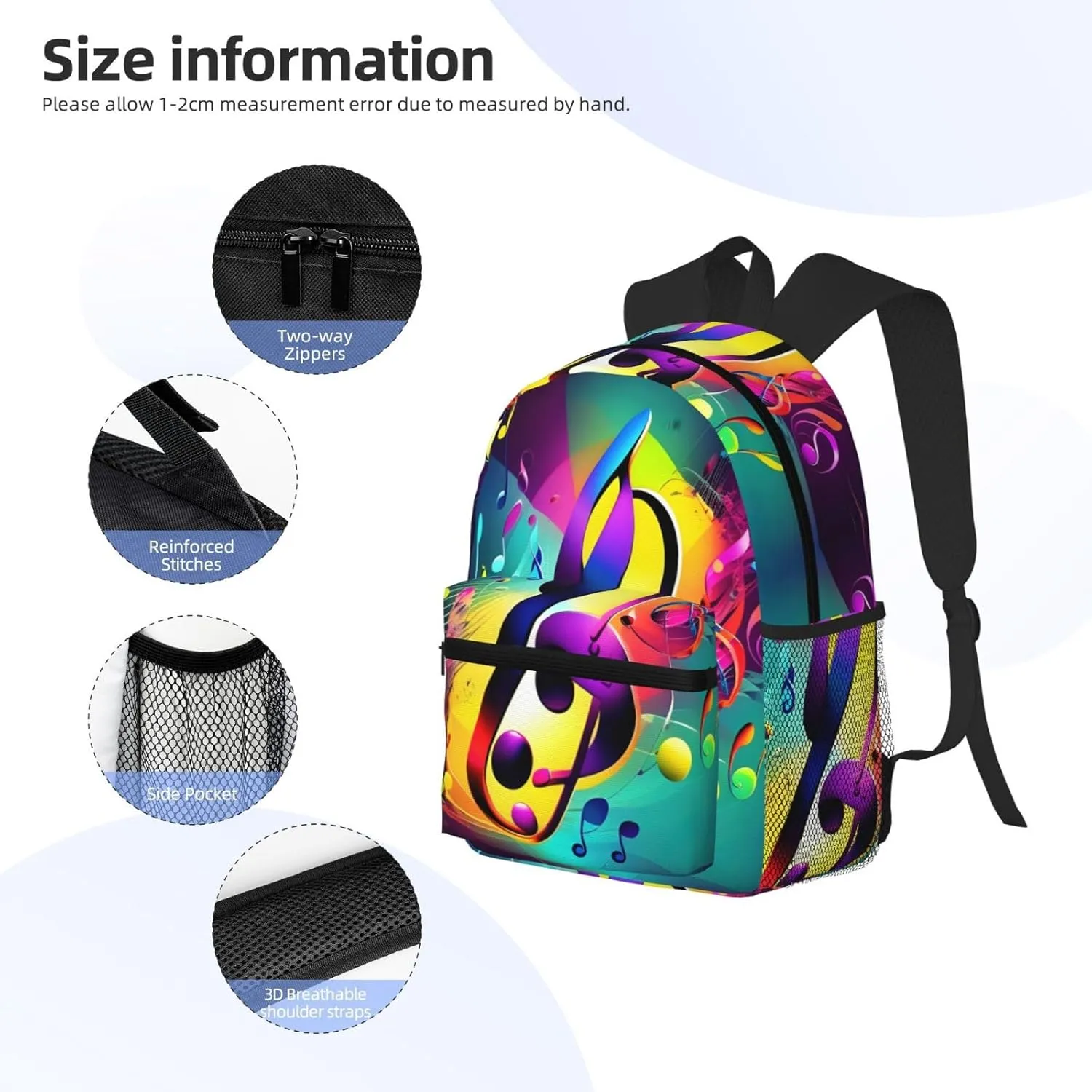 Colorful Musical Notes Print Comfortable Backpack,Your Essential Casual Travel Bag For Outdoor Adventures, SB-122