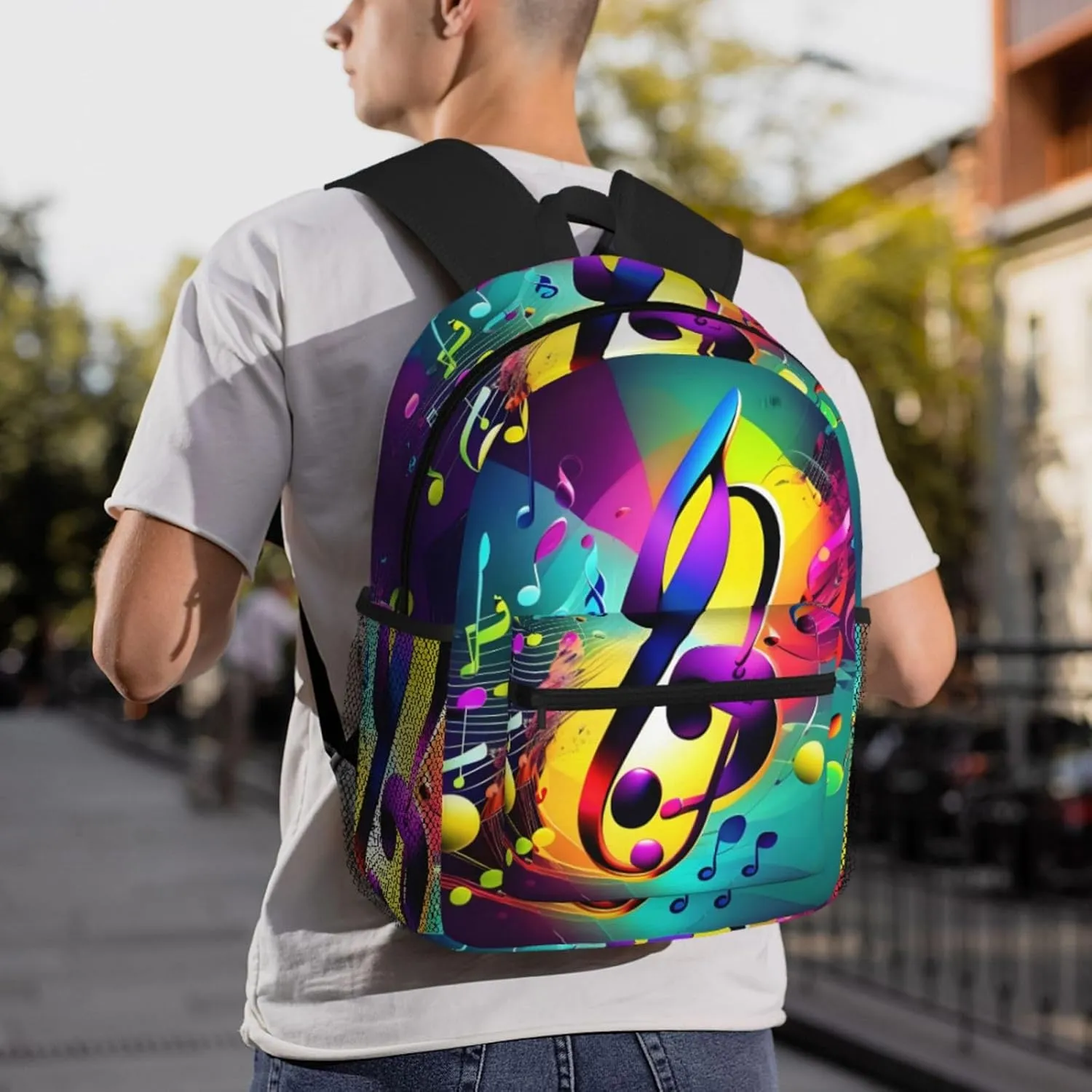 Colorful Musical Notes Print Comfortable Backpack,Your Essential Casual Travel Bag For Outdoor Adventures, SB-122
