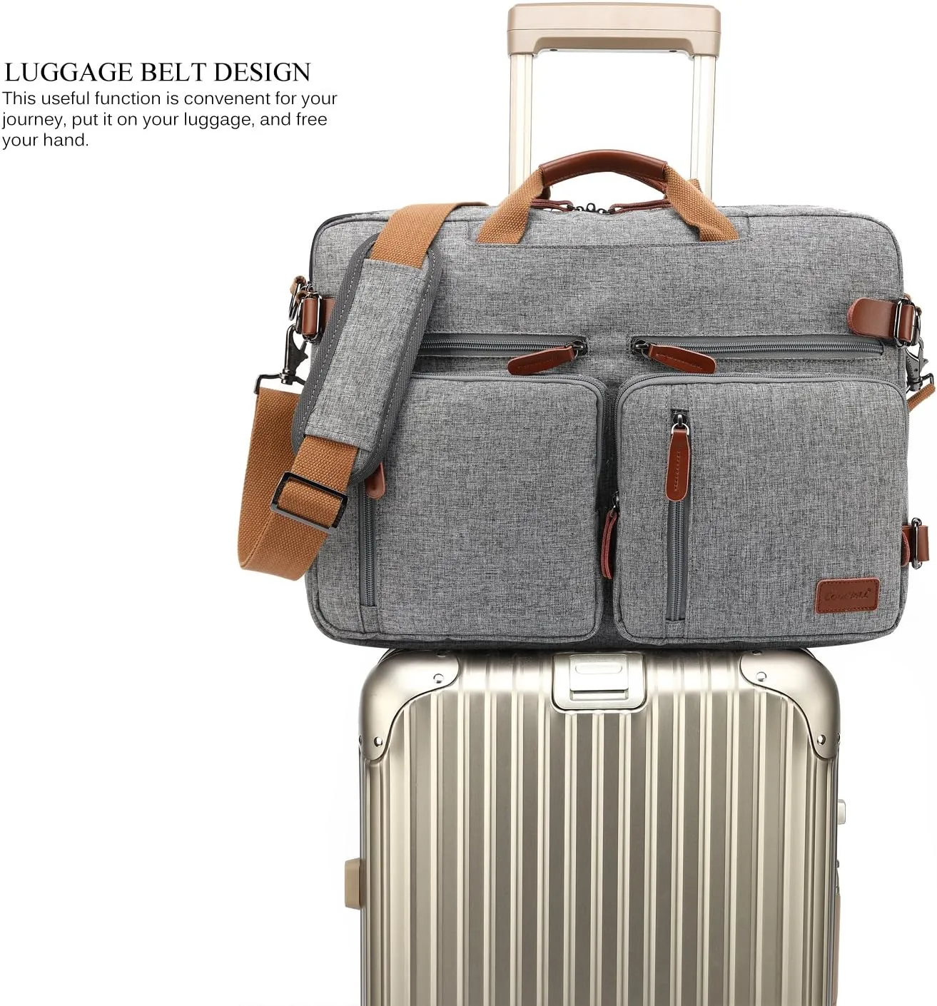 Convertible Backpack Messenger Shoulder bag Laptop Case Handbag Business Briefcase Multi-functional Travel Rucksack Fits 15.6 Inch Laptop For Men/Women (Grey)