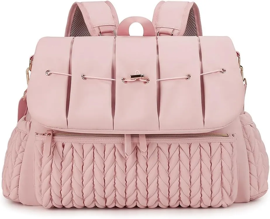 Convertible Diaper Bag Backpack Waterproof Nappy Changing Bag Travel Mummy Bag with Changing Pad & Shoulder Strap(Pink)