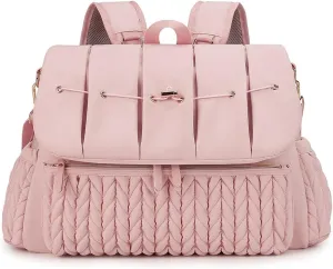 Convertible Diaper Bag Backpack Waterproof Nappy Changing Bag Travel Mummy Bag with Changing Pad & Shoulder Strap(Pink)