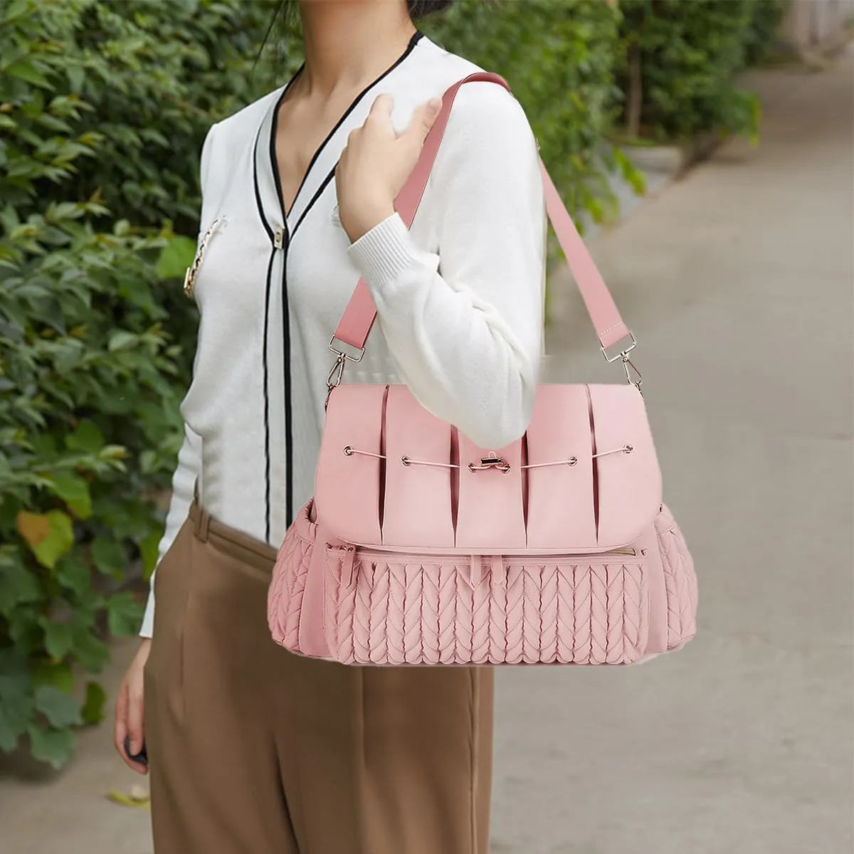 Convertible Diaper Bag Backpack Waterproof Nappy Changing Bag Travel Mummy Bag with Changing Pad & Shoulder Strap(Pink)