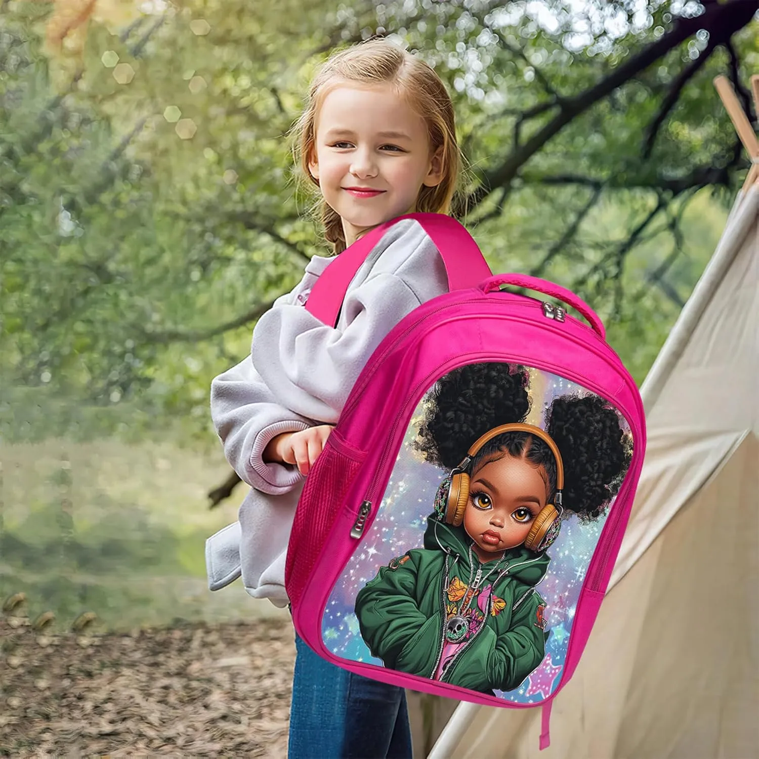 Cool Black Girl Backpack 3 PCS Set for Girls Teens, School Bag with Lunch Box Pencil Case, Lightweight Bookbag Perfect for Elementary Middle School Students