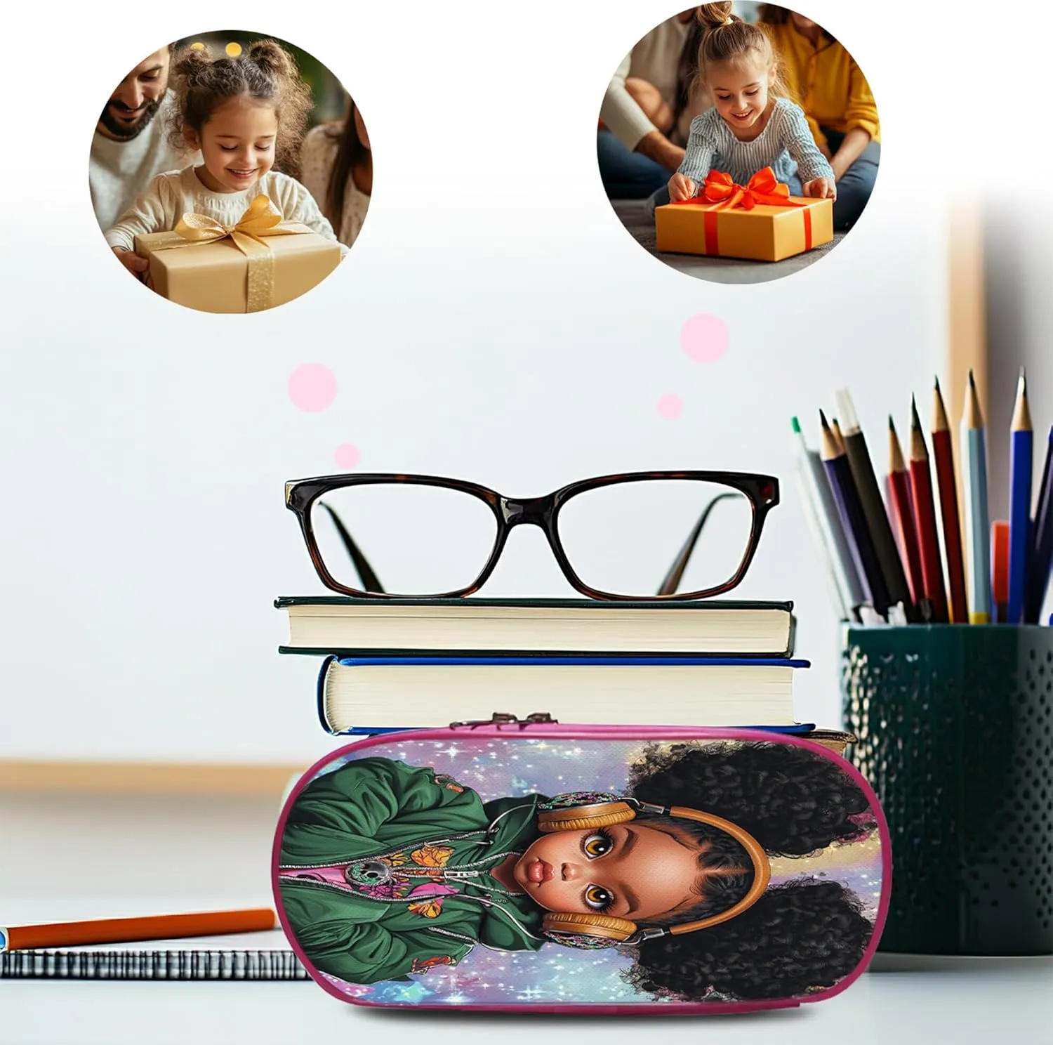 Cool Black Girl Backpack 3 PCS Set for Girls Teens, School Bag with Lunch Box Pencil Case, Lightweight Bookbag Perfect for Elementary Middle School Students