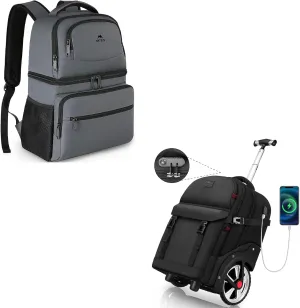 Cooler Backpack, 26 Cans Insulated Lunch Backpack for Man Women, Leakproof Double Layer Lunch Cooler Bag. MATEIN Rolling Backpack for Adults with Wheels, 17 Inch Large Wheeled Backpack